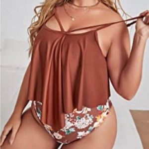 Shein women’s NIB tankni two piece swimsuit floral sz 4xl
